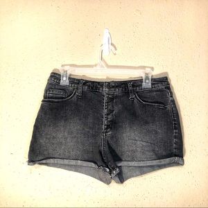 Black high waist button front denim shorts, sz 8